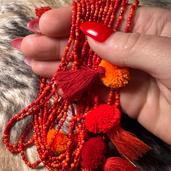 Italian Antica Sartoria Multi-Strand Red Seed Beaded Necklace - Picture 5 of 7